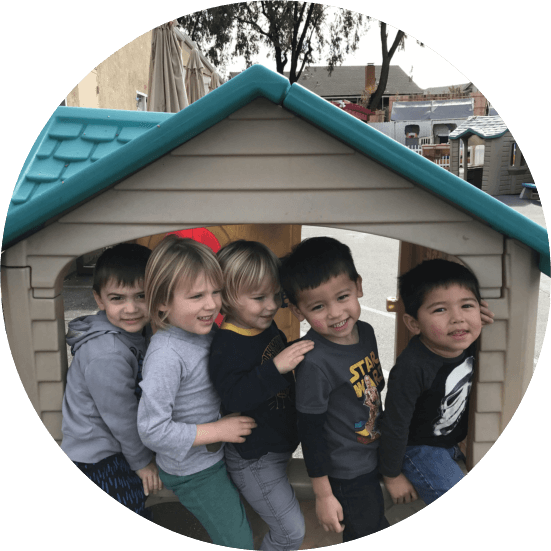 group of children at mini house